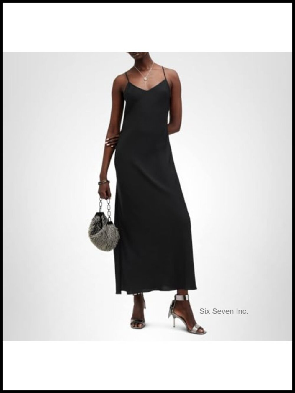 AllSaints Bryony Maxi Dress Sleeveless V-Neck 100% Polyester Backless